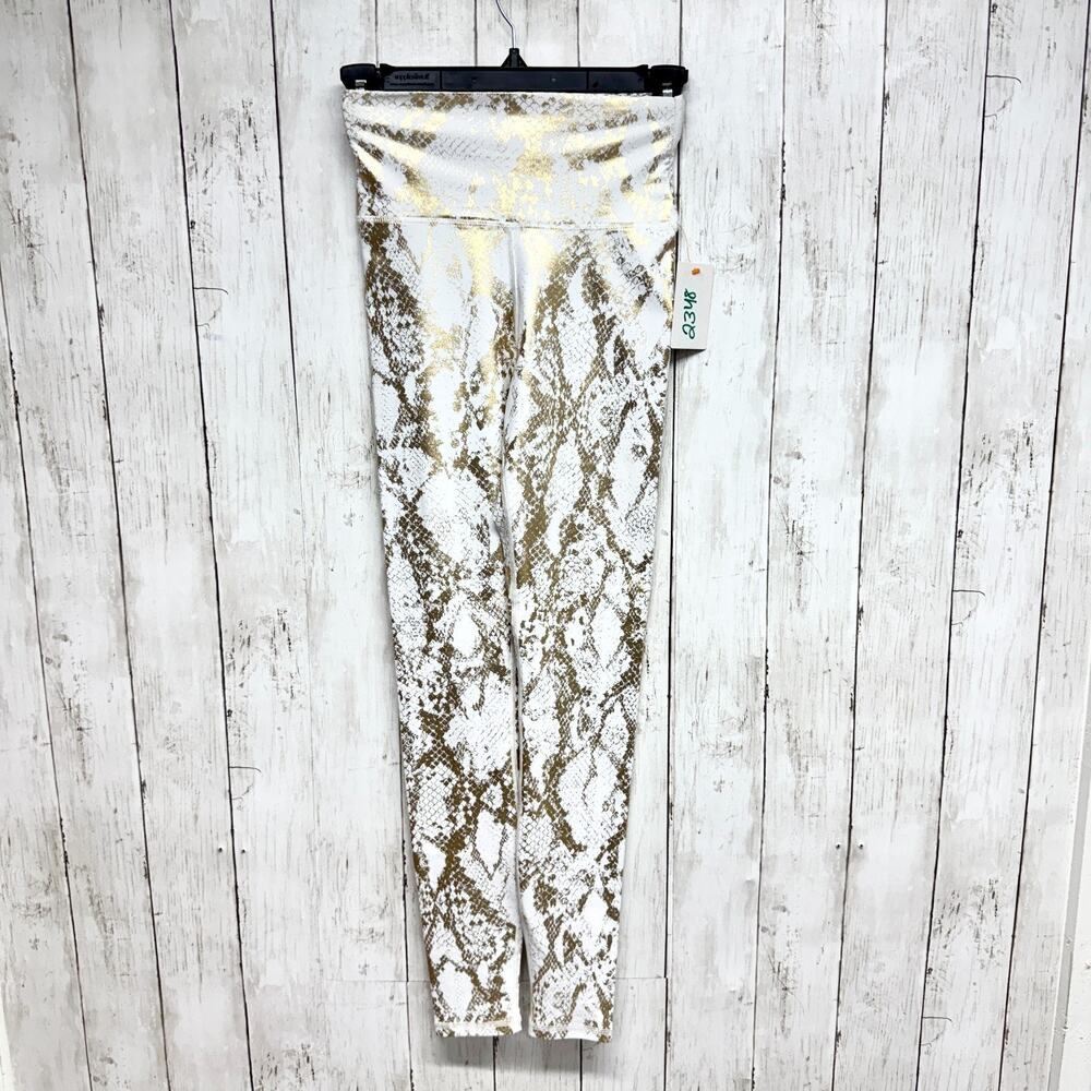 Carbon 38 Pants Women Size XS Gold Metallic Snake Skin Print Athletic Leggings